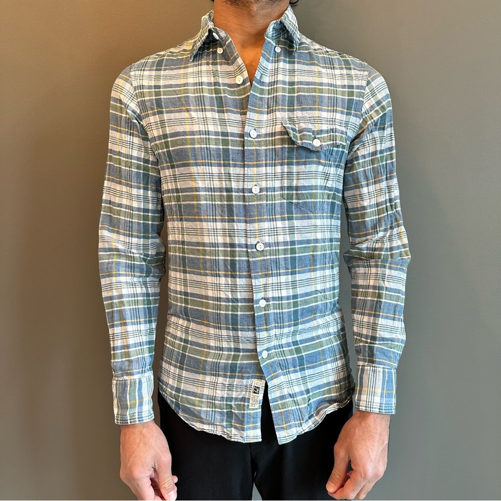 J Crew Green and Blue Plaid Men's Shirt